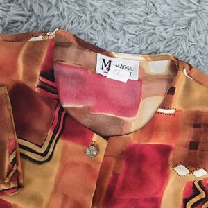 Maggie Sweet 921 Womens Small Multicolor Abstract‎ Long Sleeve Button Up Shirt